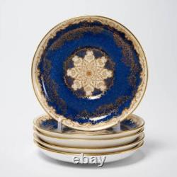 Crown Staffordshire Cobalt Blue Gold Bone China Demitasse Espresso Cups Saucers