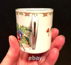 Crown Staffordshire England Set of 6 Demitasse Pagoda Cups Saucers Exotic Birds