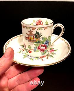 Crown Staffordshire England Set of 6 Demitasse Pagoda Cups Saucers Exotic Birds