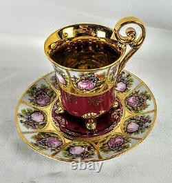 D W Karlsbader Wertarbeit red gold Demitasse cup saucer teacup porcelain