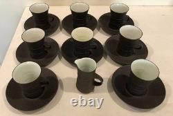 Dansk Denmark Brown Flamestone Demitasse 8 Coffee Tea Cups 8 Saucers 1 Creamer
