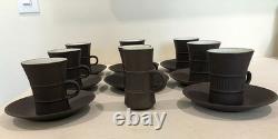 Dansk Denmark Brown Flamestone Demitasse 8 Coffee Tea Cups 8 Saucers 1 Creamer