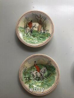 Davenport Hunting Scenes Burleigh England Demitasse Cups with Saucers