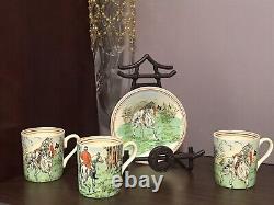 Davenport Hunting Scenes Burleigh England Demitasse Cups with Saucers