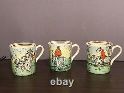 Davenport Hunting Scenes Burleigh England Demitasse Cups with Saucers