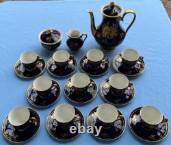 Demitasse Coffee Set for 12, Bareuther Bavaria Echt Cobalt Gold Roses & Flowers
