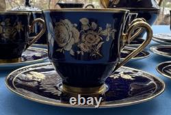 Demitasse Coffee Set for 12, Bareuther Bavaria Echt Cobalt Gold Roses & Flowers
