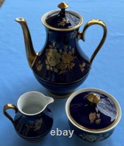 Demitasse Coffee Set for 12, Bareuther Bavaria Echt Cobalt Gold Roses & Flowers