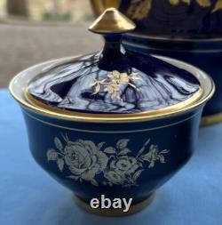 Demitasse Coffee Set for 12, Bareuther Bavaria Echt Cobalt Gold Roses & Flowers