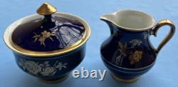 Demitasse Coffee Set for 12, Bareuther Bavaria Echt Cobalt Gold Roses & Flowers