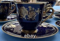 Demitasse Coffee Set for 12, Bareuther Bavaria Echt Cobalt Gold Roses & Flowers