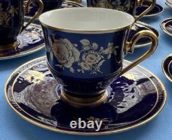 Demitasse Coffee Set for 12, Bareuther Bavaria Echt Cobalt Gold Roses & Flowers