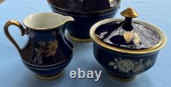 Demitasse Coffee Set for 12, Bareuther Bavaria Echt Cobalt Gold Roses & Flowers