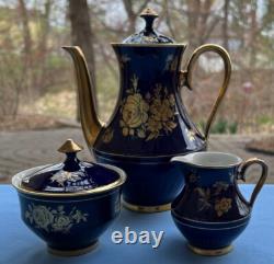 Demitasse Coffee Set for 12, Bareuther Bavaria Echt Cobalt Gold Roses & Flowers
