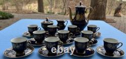 Demitasse Coffee Set for 12, Bareuther Bavaria Echt Cobalt Gold Roses & Flowers