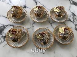 Demitasse Raised Gold Flower Remember Me Cup & Saucer Hand Painted 12 Piece SET