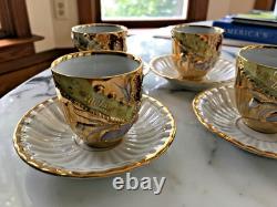 Demitasse Raised Gold Flower Remember Me Cup & Saucer Hand Painted 12 Piece SET