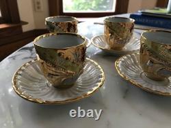 Demitasse Raised Gold Flower Remember Me Cup & Saucer Hand Painted 12 Piece SET