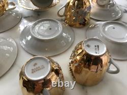 Demitasse Raised Gold Flower Remember Me Cup & Saucer Hand Painted 12 Piece SET