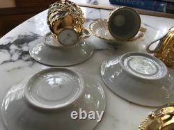 Demitasse Raised Gold Flower Remember Me Cup & Saucer Hand Painted 12 Piece SET