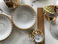 Demitasse Raised Gold Flower Remember Me Cup & Saucer Hand Painted 12 Piece SET