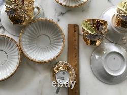 Demitasse Raised Gold Flower Remember Me Cup & Saucer Hand Painted 12 Piece SET