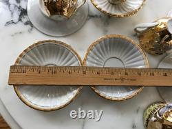 Demitasse Raised Gold Flower Remember Me Cup & Saucer Hand Painted 12 Piece SET