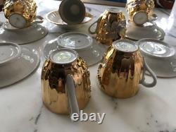 Demitasse Raised Gold Flower Remember Me Cup & Saucer Hand Painted 12 Piece SET