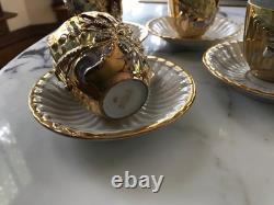 Demitasse Raised Gold Flower Remember Me Cup & Saucer Hand Painted 12 Piece SET