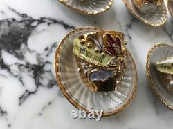 Demitasse Raised Gold Flower Remember Me Cup & Saucer Hand Painted 12 Piece SET