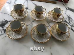 Demitasse Raised Gold Flower Remember Me Cup & Saucer Hand Painted 12 Piece SET