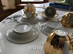 Demitasse Raised Gold Flower Remember Me Cup & Saucer Hand Painted 12 Piece SET