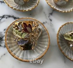 Demitasse Raised Gold Flower Remember Me Cup & Saucer Hand Painted 12 Piece SET