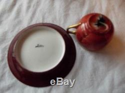 Demitasse Tea Cup & Saucer A. K France Limoges hand painted signed poppy red gold
