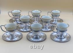 Demitasse set of 8 cups and saucers vintage sterling silver Matthew Co