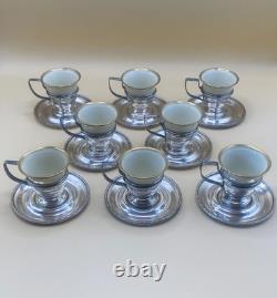 Demitasse set of 8 cups and saucers vintage sterling silver Matthew Co