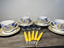 Discontinued 4pc Euro Disney Disneyland Paris Demitasse Cup & Saucers Espresso