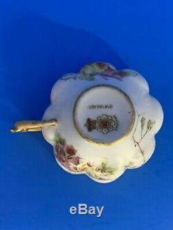 Doulton Burslem Demitasse ca. 1891 Hand Painted Floral Tea Cup and Saucer Set