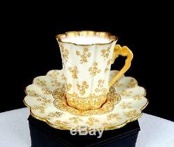 Doulton Burslem Porcelain Tall Scalloped 2 3/8 Demitasse Cup & Saucer 1891-1902