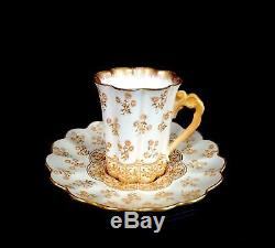 Doulton Burslem Porcelain Tall Scalloped 2 3/8 Demitasse Cup & Saucer 1891-1902