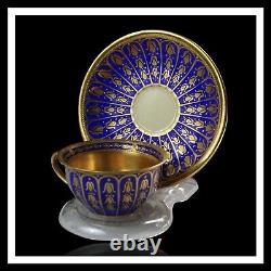 Dresden Demitasse Cup & Saucer Gold Encrusted Over Cobalt