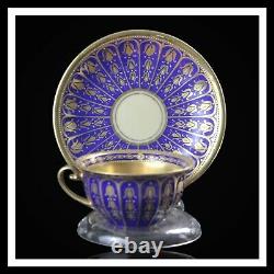 Dresden Demitasse Cup & Saucer Gold Encrusted Over Cobalt