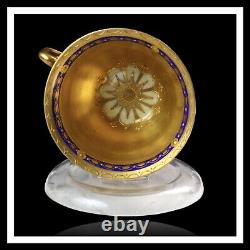 Dresden Demitasse Cup & Saucer Gold Encrusted Over Cobalt