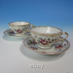 Dresden Richard Klemm China Pair of Flower Decorated Demitasse Cups & Saucers