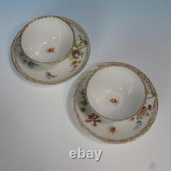Dresden Richard Klemm China Pair of Flower Decorated Demitasse Cups & Saucers