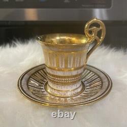 Dresden Richard Klemm Gold Gilt Striped Demitasse Cup & Saucer Antique