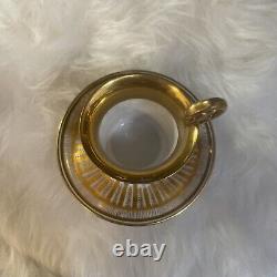 Dresden Richard Klemm Gold Gilt Striped Demitasse Cup & Saucer Antique