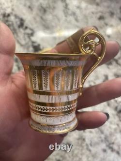 Dresden Richard Klemm Gold Gilt Striped Demitasse Cup & Saucer Antique