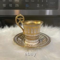 Dresden Richard Klemm Gold Gilt Striped Demitasse Cup & Saucer Antique