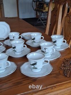 Dutch 3 Piece Demitasse Teacup, Saucer & Dessert Plate Hollandse Bird Pattern